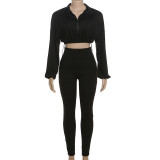 SC Long Sleeve Zipper Solid Color Two Piece Pants Set XEF-51552