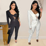 SC Solid Color Long Sleeve Jumpsuit Suit BY-7010