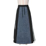 SC Striped Loose Denim Color Block Half Body Skirt ZSD-0697