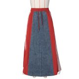 SC Striped Loose Denim Color Block Half Body Skirt ZSD-0697