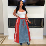 SC Striped Loose Denim Color Block Half Body Skirt ZSD-0697