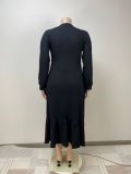 SC Plus Size Solid Color Long Sleeve Maxi Dress GAWE-6320