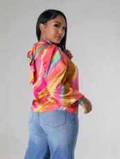 SC Fashion Pleated Tie Colorful Printed Shirt OLYF-6153