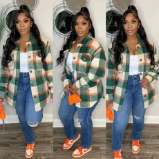 SC Plus Size Loose Plaid Print Shirt Jacket XMF-370