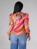 SC Fashion Pleated Tie Colorful Printed Shirt OLYF-6153