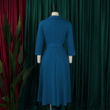 SC Solid Color 3/4 Sleeve Lapel Midi Dress GMLF-3290