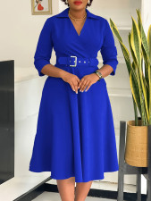 SC Solid Color 3/4 Sleeve Lapel Midi Dress GMLF-3290