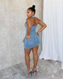 SC Fashion Halter Zipper Backless Denim Romper MEM-88592