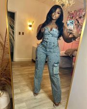 SC Wrap Chest Embroidered Denim Jumpsuit MEM-88590