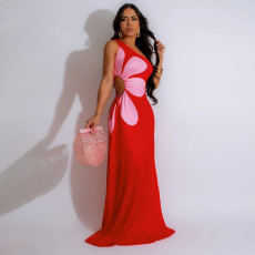 SC Slash Shoulder Print Hollow Out Maxi Dress CYA-CY901316