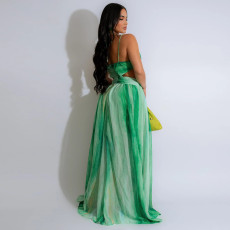 SC Lace-up Sleeveless V-Neck Printed Long Dress CYA-CY901297