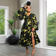 SC Plus Size Flare Sleeve Irregular Print Knits Maxi Dress NNWF-8038