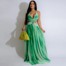 SC Lace-up Sleeveless V-Neck Printed Long Dress CYA-CY901297