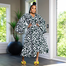 SC Plus Size Flare Sleeve Irregular Print Knits Maxi Dress NNWF-8038