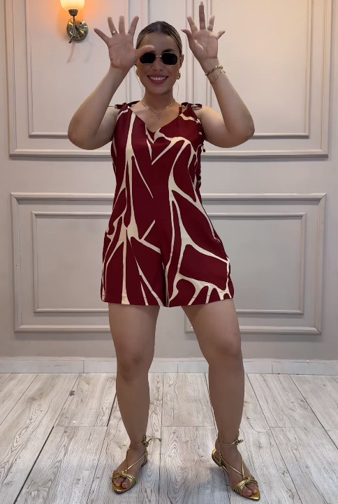 SC Print Tie Up Loose Romper NY-10869