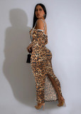 SC Leopard Print Long Sleeve Sling Two Piece Pants Set MZ-2863