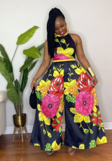 SC Sleeveless Print Wide Leg Loose Jumpsuit NY-10858