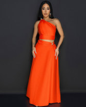 SC Slash Shoulder Split Sleeveless Two Piece Skirts Set NY-10865