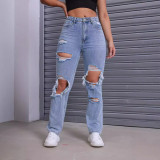 SC Fashion Washed Holes Straight Jeans GKNF-TSKM-009
