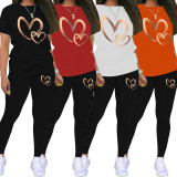 SC Gradient Gold Heart Print Short Sleeve T-Shirt Set WSYF-00002