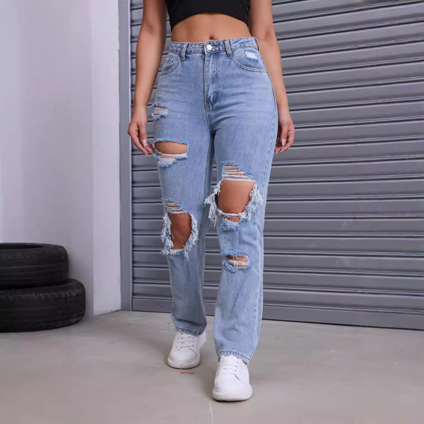 SC Fashion Washed Holes Straight Jeans GKNF-TSKM-009