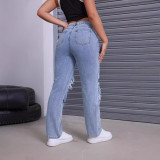 SC Fashion Washed Holes Straight Jeans GKNF-TSKM-009