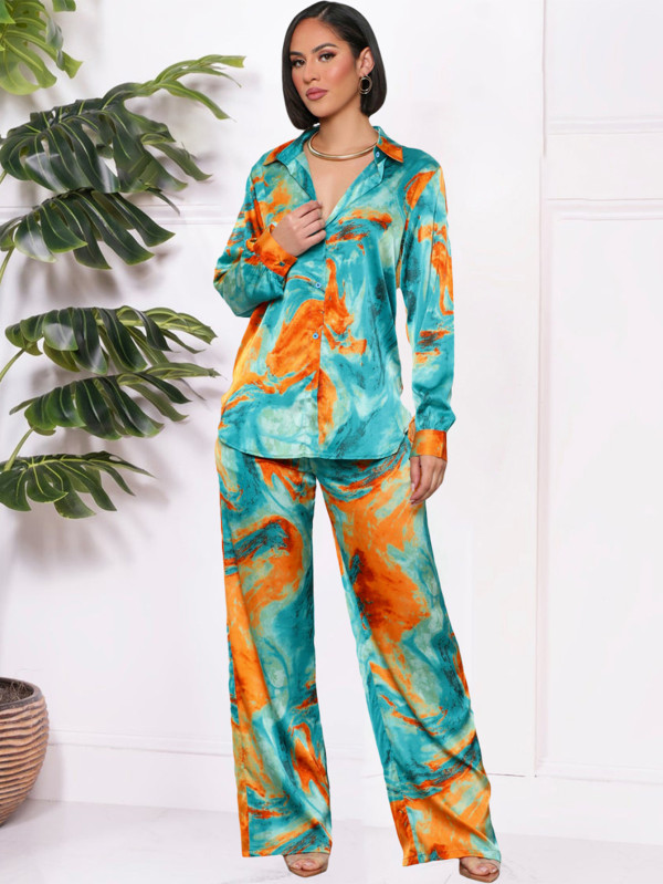 SC Print Long Sleeve Shirt Loose Pants Suit MIL-036