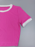 SC Ribbed Contrast Color Short Sleeve Pants 2 Piece Set MIL-033