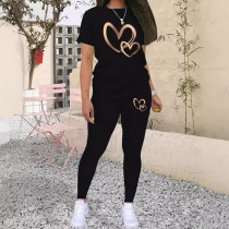 SC Gradient Gold Heart Print Short Sleeve T-Shirt Set WSYF-00002