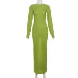 SC Long Sleeve Solid Color Knits Maxi Dress XEF-53216