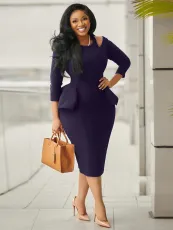 SC Solid Color Round Neck Ruffle Midi Dress MIL-T048
