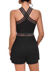 SC Hot Drill Hollow Out Patchwork Romper NY-3233