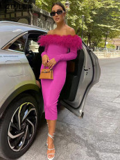 SC Bustless One-shoulder Feather Long Dress GADE-2934