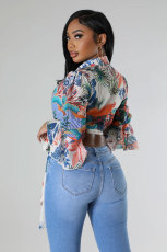 SC Long Sleeve Print Tie Up Shirt XHXF-8699