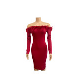 SC Bustless One-shoulder Feather Long Dress GADE-2934