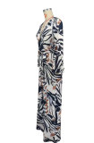 SC Long Sleeve V Neck Tie Up Print Jumpsuit XHXF-8703