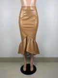 SC Fashion Ruffled Half-body Leather Skirt LSL-LS6481