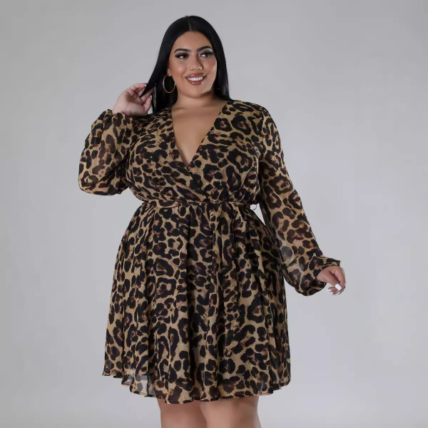 SC Plus Size Print Long Sleeve Shirt Dress OSM-QJ5505