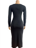 SC Long Sleeve Solid Color Slim Long Dress GADE-5721