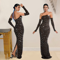 SC Hot Drill One Shoulder Slim Maxi Dress BY-7021