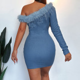 SC Single Shoulder Long Sleeve Slim Mini Dress GADE-5886