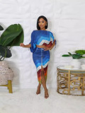 SC Drawstring One-Shoulder Top Split Skirt Two-Piece Set OLYF-6154