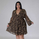 SC Plus Size Print Long Sleeve Shirt Dress OSM-QJ5505