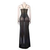 SC Hot Drill Zipper Split Maxi Dress GADE-8440
