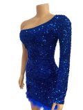 SC Single Shoulder Long Sleeve Sequin Mini Dress GADE-2921