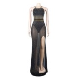 SC Hot Drill Zipper Split Maxi Dress GADE-8440