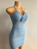SC Sexy Hang Neck Pleated Backless Mini Dress GADE-8210