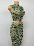 SC Sleeveless Print Drawstring Two Piece Skirts Set GADE-58391