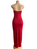 SC Deep V-neck Wrap Chest Fishtail Dress GADE-5393
