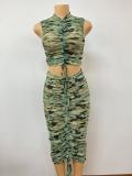 SC Sleeveless Print Drawstring Two Piece Skirts Set GADE-58391